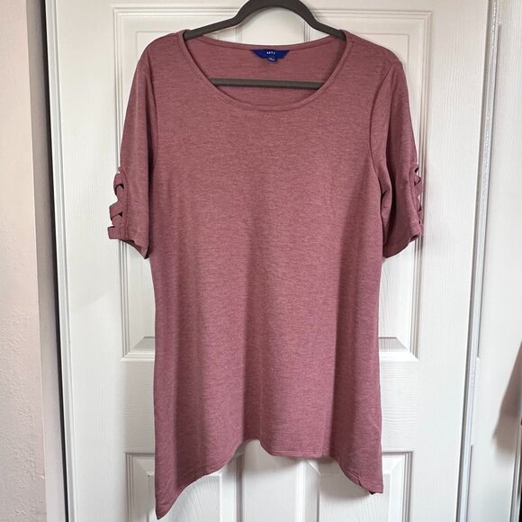 Apt 9 Women's Large Mauve Pink Shark-bite Hem Top Criss-Cross Elbow Sleeves - Picture 1 of 5